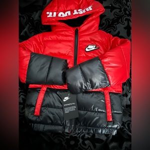 University Red Nike Puffer jacket.